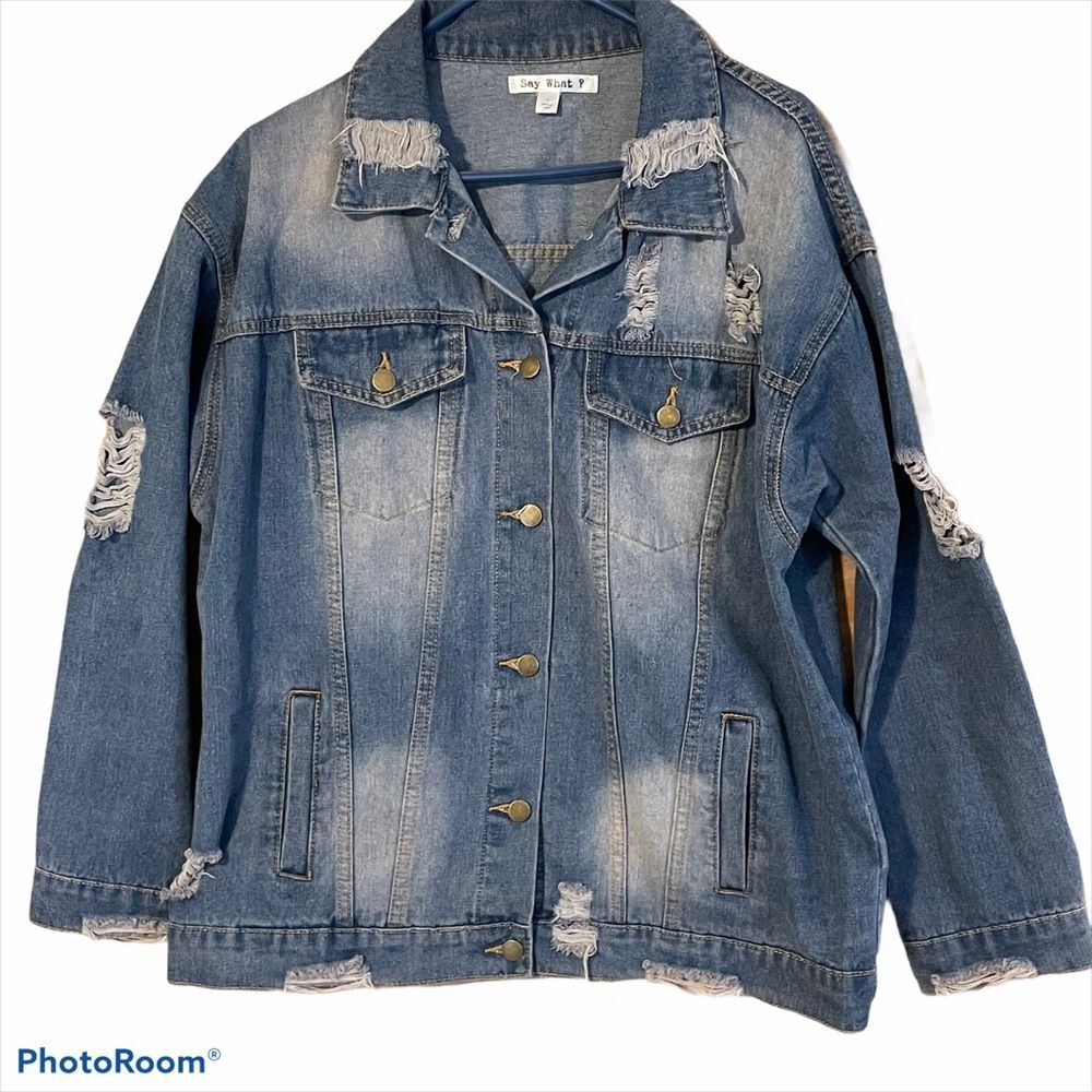 Say What Adult Large Denim Jean Jacket Blue
